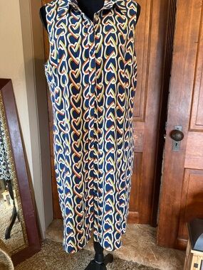 CAbi #5270 Navy Heart Chain Print Amour Sleeveless Midi Shirt Dress